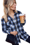 Blue Buttons Pocketed Plaid Shacket