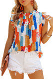 Multicolor Printed Ruffle Flutter Sleeve Tank Top