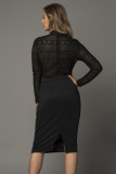 Black High Neck Lace Midi Dress