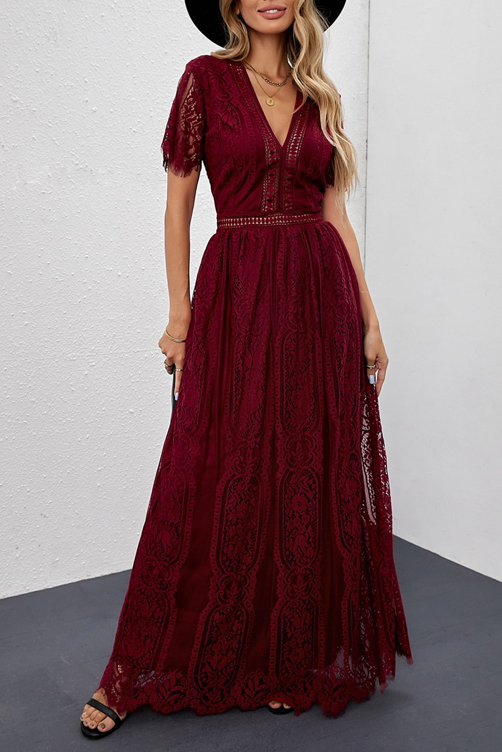 glam tapestry burgundy laces short sleeve maxi dress Glam Tapestry Burgundy Long Sleeve Maxi Dress FARM Rio