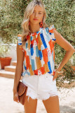 Multicolor Printed Ruffle Flutter Sleeve Tank Top