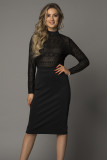 Black High Neck Lace Midi Dress