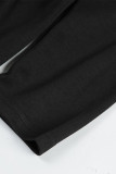 Black Long Sleeve V Neck Twist Front Slit Long Dress