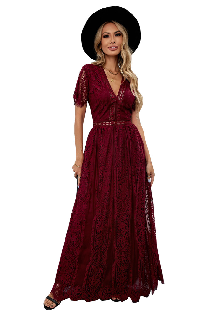 knee length dresses for ladies Long Sleeve V neck Burgundy Long Prom Dress Lace Beaded Evening Formal Gown  SC031 main image 1