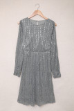 Gray Sequin Split Sleeve Midi Dress