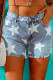 Light Blue Star Print Frayed Mid Waist Denim Shorts