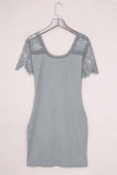 Gray Lace Sleeve Ribbed Bodycon Dress