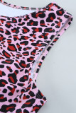 Pink Leopard Patchwork Tie Knot High Waist Bikini Swimsuit