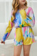 Yellow Long Sleeve Elastic Waist Tie-dye Girl's Romper