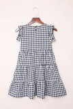 Black Girl's Plaid Print Ruffled Sleeveless Shift Mini Dress
