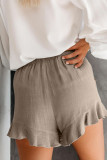 Khaki High Waist Pocketed Ruffle Shorts