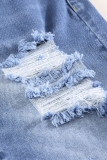 Sky Blue Ripped Tassel Bermuda Jean Shorts
