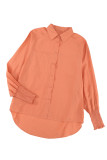Orange Billowy Sleeves Pocketed Shirt