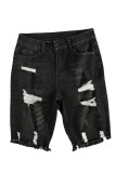Black Ripped Tassel Bermuda Jean Shorts