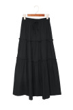 Black Solid Layered Ruffled Drawstring High Waist Maxi Skirt