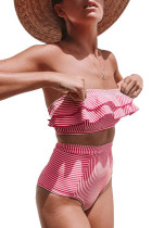 Ruffles Stripe High Waist Swimsuit Bikini Set Unishe Wholesale