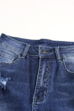 Blue Ripped Tassel Bermuda Jean Shorts