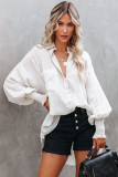 White Billowy Sleeves Pocketed Shirt