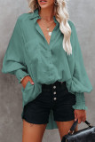 Green Billowy Sleeves Pocketed Shirt