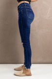 Blue Ripped Button Fly Skinny Jeans