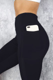 Black Mesh Side Splicing High Waist Yoga Sports Leggings with Phone Pocket