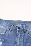 Sky Blue Ripped Tassel Bermuda Jean Shorts