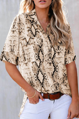 Brown Snake Print Short Sleeve Shirt