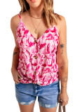 Pink Abstract Print Buttoned Tank Top
