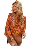 Buttons Tie Knot Long Sleeve Floral Print Shirt