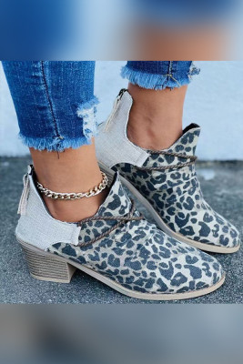 Leopard Chunky Heels Boots Unishe Wholesale