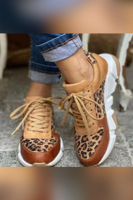 Casual Leopard Lace Up Flat Sneakers Shoes Unishe Wholesale