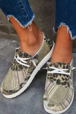 Casual Leopard Lace Up Flat Canvas Shoes Unishe Wholesale