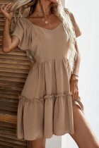 Solid Color V-neck Short Sleeve Mini Dress Unishe Wholesale