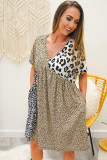 Leopard Animal Print Patchwork Short Sleeve V-Neck Dress