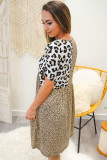 Leopard Animal Print Patchwork Short Sleeve V-Neck Dress
