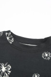 Black Dandelion Print Round Neck Sweatshirt