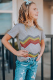 Gray Colorblock Striped Girls' T-shirt