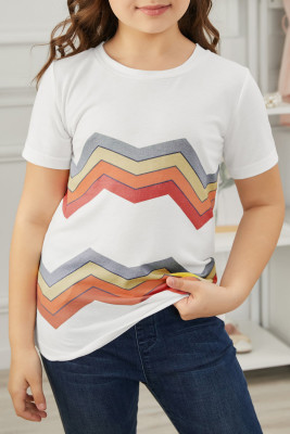 White Colorblock Striped Girls' T-shirt