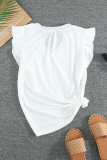 White Casual Solid V Neck Butterfly Sleeve Top