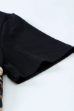 Leopard Sequin Patchwork Criss Cross V Neck Shift Mini Dress