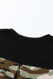 Black Women's Casual Camo Printed Splicing Pullover Pocket T-shirt