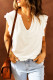 White Casual Solid V Neck Butterfly Sleeve Top