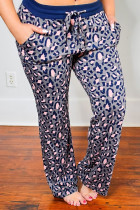 Leopard Print Solid Waistband Plus Size Pants