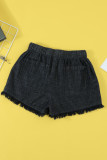 Black Casual Pocketed Frayed Denim Shorts