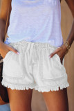 White Casual Pocketed Frayed Denim Shorts