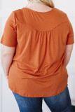 Orange Buttons Ruched O Neck Short Sleeve Plus Size Top