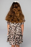 Girls Flutter Sleeves Leopard Print Midi Dress