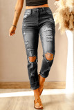 Black Washed Ripped Straight Legs Jeans