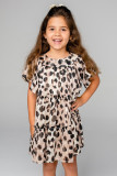 Girls Flutter Sleeves Leopard Print Midi Dress
