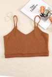 Brown Waffle Knit Skinny Fit Spaghetti Strap Crop Cami Top